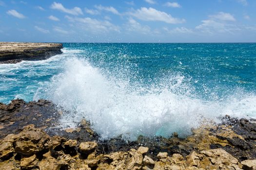 Waves Crashing on Rocky Coastline Devil's Bridge Antigua