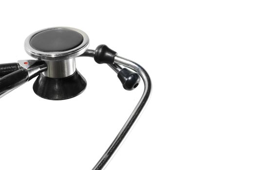 close up of a stethoscope isolated on white background cropped horizontally