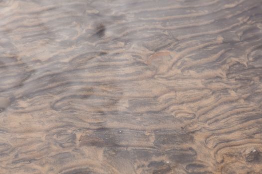 Pattern of rippled sand in shallow water close to shore.