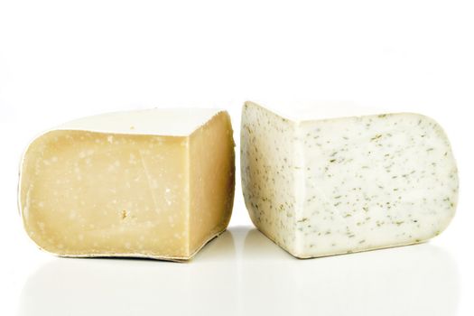 Dutch old goat cheese on a white background