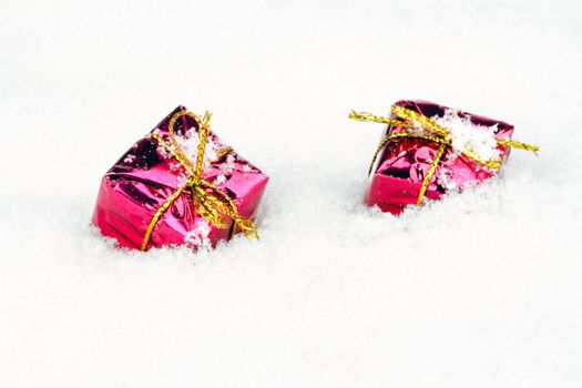 Christmas gifts in the snow