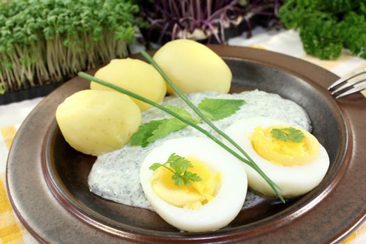 Frankfurt green sauce with half boiled egg