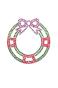 Red green wreath made of rhinestones over white