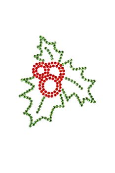 Red green holly made of rhinestones over white