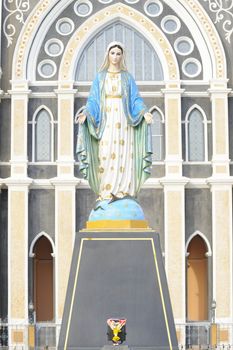 Virgin Mary Statue in Roman Catholic Church place belief of community Chanthaburi, Thailand.