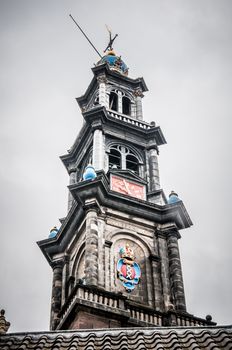 Church with tower in Amsterdam, Netherlands