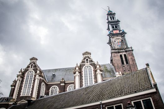 Church with tower in Amsterdam, Netherlands