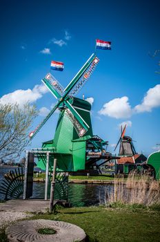 Dutch Windmill in Zaanse Schans in the Netherlands