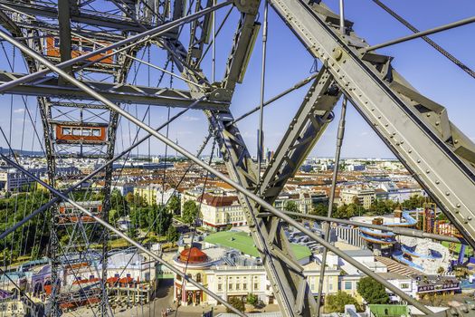 Ferris wheel at the Prater in Vienna, Austria, with the city in the background