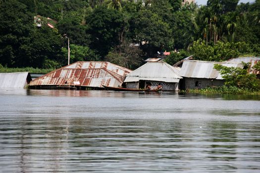 Houses flooded after heavy rainfall at Rangamati on the edge of Kaptai Lake, CHT, Bangladesh 2010