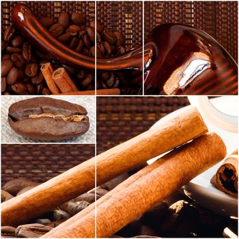 coffee beans and cinnamon as food background