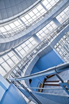 rounded balcony of a modern office in a blue tone