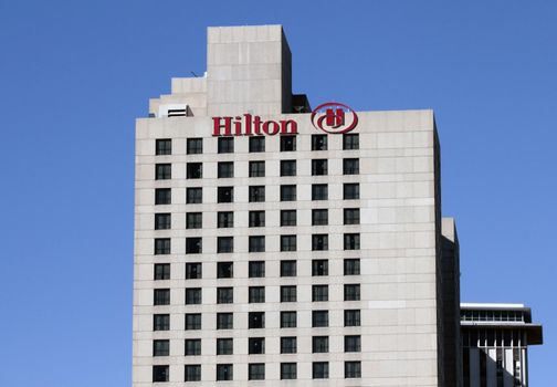 The Hilton Hotel in Downtown New Orleans on a sunny day