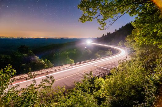 linn cove viaduct in blue ridge mountains at night