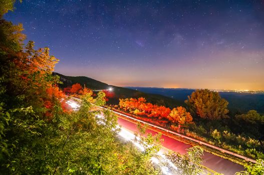 linn cove viaduct in blue ridge mountains at night