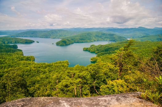 aerial views over South Carolina Lake Jocassee Gorges Upstate Mountains