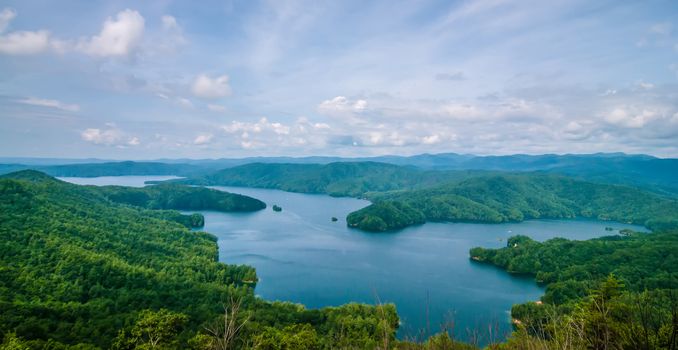 aerial views over South Carolina Lake Jocassee Gorges Upstate Mountains