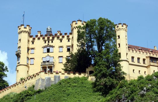 Castle Hohenschwangau near Füssen, Bavaria, Germany, July 1, 2013. Important tourist site in the south of Germany close to the Alps mountains.