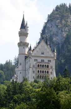 Castle Neuschwanenstein near Füssen, Bavaria, Germany, July 1, 2013. Important tourist site in the south of Germany close to the Alps mountains.