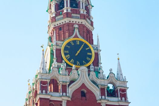 Chiming clock on the Spassky tower in the Moscow Kremlin, Russia