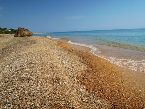 A peaceful beach on the Greek Island of Kefalonia.