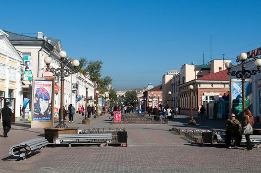 Central pedestrian street in Ulan-Ude, capital city of the Buryat Republic, Russia