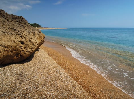 A quiet and peaceful beach on the Greek Island of Kefalonia.