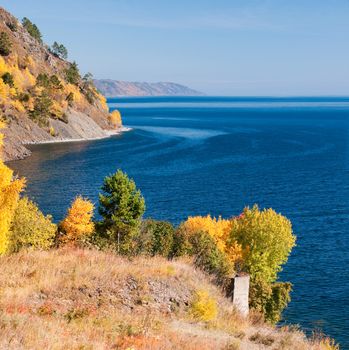 Autumn at Lake Baikal - oldest, deepest and most voluminous freshwater lake in the world