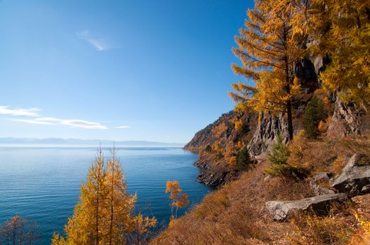 Autumn at Lake Baikal - oldest, deepest and most voluminous freshwater lake in the world