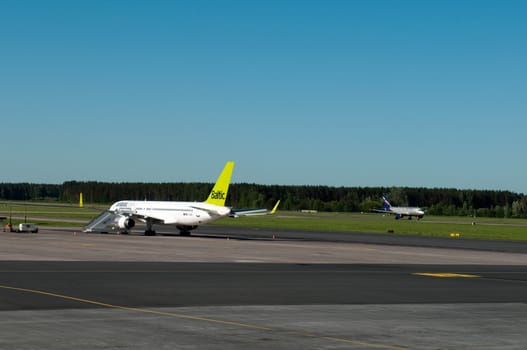 Two airplane in Riga International airport (RIX), Latvia