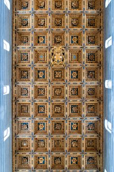 Ceiling in hall of the Cathedral of Pisa. Piazza dei miracoli, Pisa, Italy.
