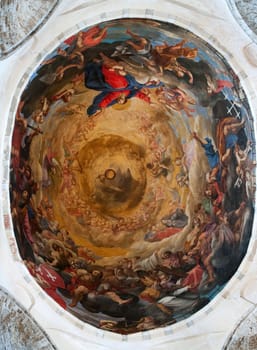 Ceiling in a dome of the Cathedral of Pisa. Piazza dei miracoli, Pisa, Italy.