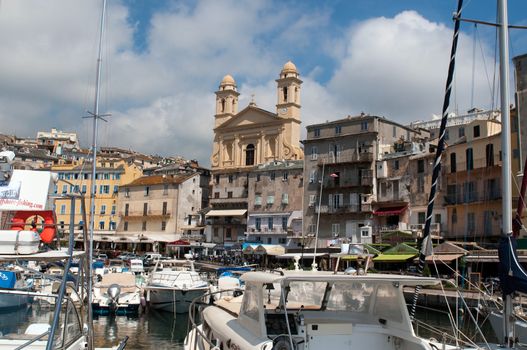 Old port and church of St John the Baptist in Bastia. Corsica, France.