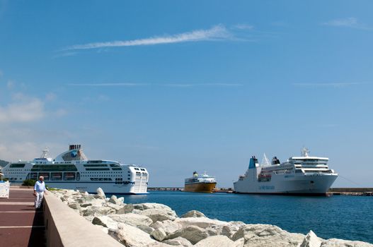 Big ferrys in port of Bastia. Corsica, France