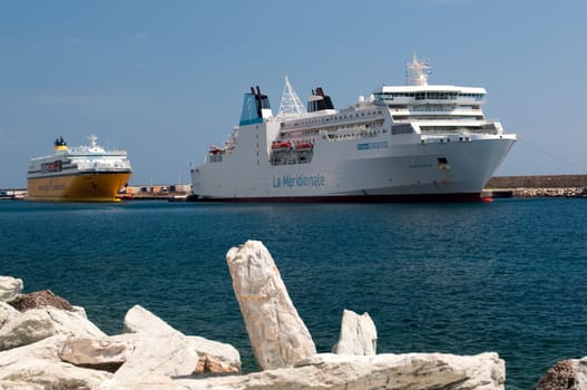 Big ferrys in port of Bastia. Corsica, France