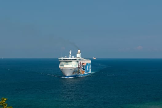 Big ferry in Corsica`s water area. France