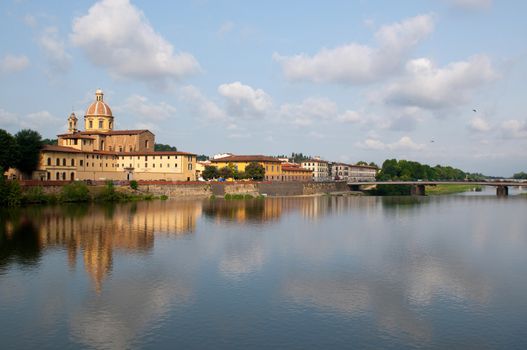River Arno and church San Frediano in Cestello in Florence, Tuscany, Italy.