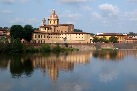 River Arno and church San Frediano in Cestello in Florence, Tuscany, Italy.