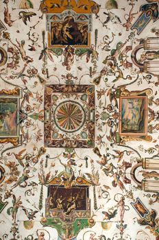 Ceiling in hall of Uffizi Gallery. Florence, Tuscany, Italy.