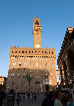 Palazzo Vecchio at evening in Florence, Tuscany, Italy.