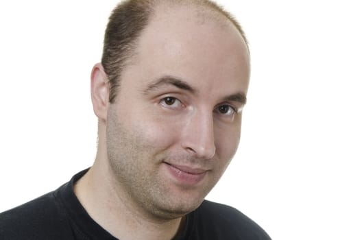 portrait of a young man slightly bald smiling on white background