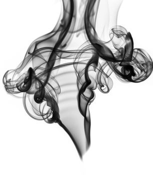 Black abstract smoke or fume shape over white background