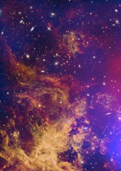 Far being shone nebula and star field against space.