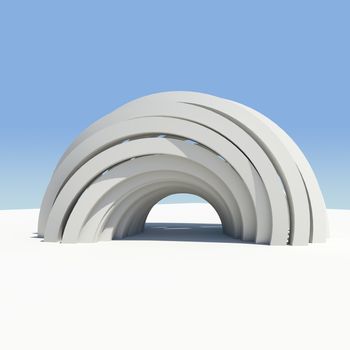 Abstract architecture. Render on the sky background