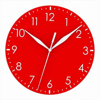 Red clock face. Isolated render on a white background