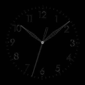 Clock face. Isolated wire-frame render on a black background