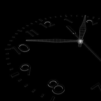 Clock face. Isolated wire-frame render on a black background