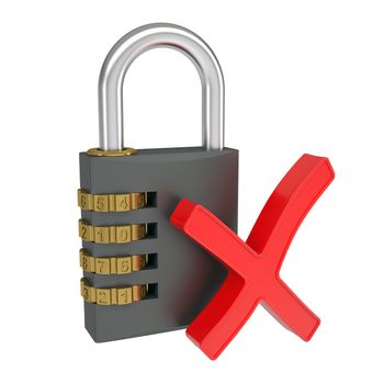 Combination lock and the sign ban. Isolated render on a white background