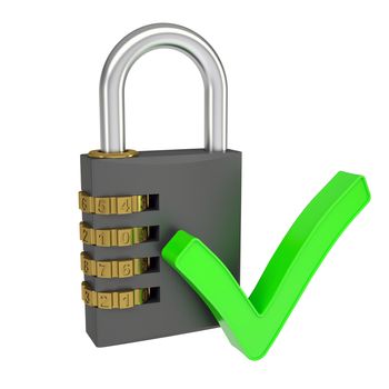 Combination lock and a sign of choice. Isolated render on a white background