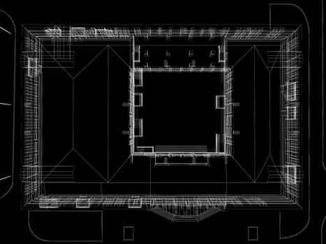 Abstract archticture. Wire-frame render on black background